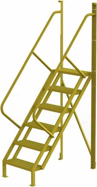 TRI-ARC - 102" 6 Step Configurable Crossover Ladder - 50° Incline, 1,000 Lb Capacity, 60" Platform Height, 30" Base Width x 52-1/2" Base Depth, Perforated Tread - Exact Tool & Supply