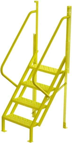 TRI-ARC - 82" 4 Step Configurable Crossover Ladder - 50° Incline, 1,000 Lb Capacity, 40" Platform Height, 30" Base Width x 35-1/2" Base Depth, Perforated Tread - Exact Tool & Supply