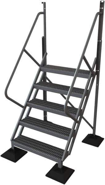 TRI-ARC - 92" 5 Step Configurable Rooftop Ladder - 50° Incline, 500 Lb Capacity, 50" Platform Height, 52-3/4" Base Width x 50" Base Depth, Serrated - Exact Tool & Supply