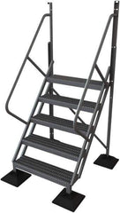 TRI-ARC - 92" 5 Step Configurable Rooftop Ladder - 50° Incline, 500 Lb Capacity, 50" Platform Height, 52-3/4" Base Width x 50" Base Depth, Serrated - Exact Tool & Supply