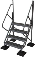 TRI-ARC - 82" 4 Step Configurable Rooftop Ladder - 50° Incline, 500 Lb Capacity, 40" Platform Height, 52-3/4" Base Width x 40" Base Depth, Serrated - Exact Tool & Supply
