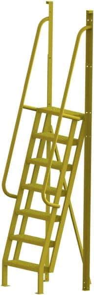 TRI-ARC - 112" 7 Step Configurable Crossover Ladder - 75° Incline, 1,000 Lb Capacity, 70" Platform Height, 30" Base Width x 28" Base Depth, Serrated - Exact Tool & Supply