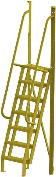TRI-ARC - 112" 7 Step Configurable Crossover Ladder - 75° Incline, 1,000 Lb Capacity, 70" Platform Height, 30" Base Width x 28" Base Depth, Perforated Tread - Exact Tool & Supply