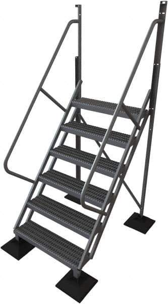TRI-ARC - 102" 6 Step Configurable Rooftop Ladder - 50° Incline, 500 Lb Capacity, 60" Platform Height, 52-3/4" Base Width x 60" Base Depth, Serrated - Exact Tool & Supply