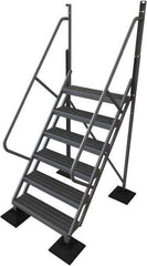 TRI-ARC - 102" 6 Step Configurable Rooftop Ladder - 50° Incline, 500 Lb Capacity, 60" Platform Height, 52-3/4" Base Width x 60" Base Depth, Serrated - Exact Tool & Supply
