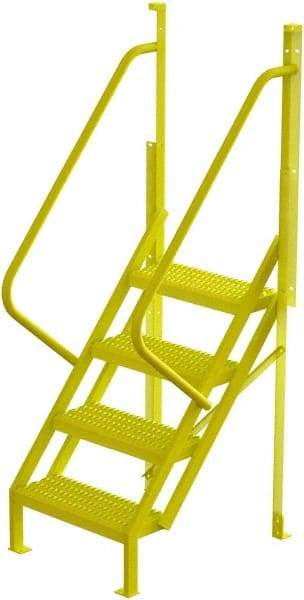 TRI-ARC - 82" 4 Step Configurable Crossover Ladder - 50° Incline, 1,000 Lb Capacity, 40" Platform Height, 30" Base Width x 35-1/2" Base Depth, Serrated - Exact Tool & Supply