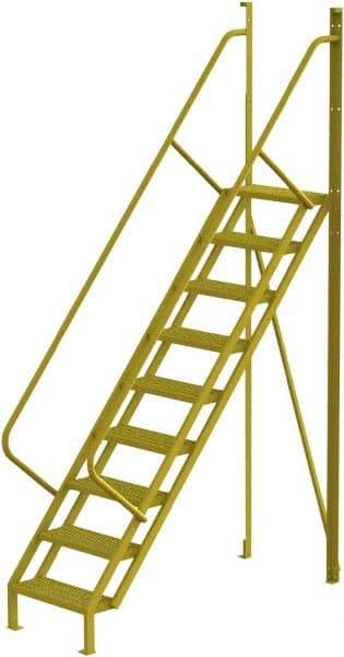 TRI-ARC - 132" 9 Step Configurable Crossover Ladder - 50° Incline, 1,000 Lb Capacity, 90" Platform Height, 30" Base Width x 78" Base Depth, Perforated Tread - Exact Tool & Supply