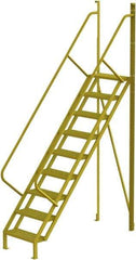 TRI-ARC - 132" 9 Step Configurable Crossover Ladder - 50° Incline, 1,000 Lb Capacity, 90" Platform Height, 30" Base Width x 78" Base Depth, Perforated Tread - Exact Tool & Supply