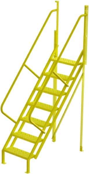 TRI-ARC - 112" 7 Step Configurable Crossover Ladder - 50° Incline, 1,000 Lb Capacity, 70" Platform Height, 30" Base Width x 61" Base Depth, Perforated Tread - Exact Tool & Supply
