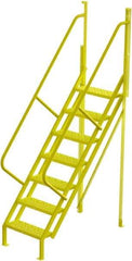 TRI-ARC - 112" 7 Step Configurable Crossover Ladder - 50° Incline, 1,000 Lb Capacity, 70" Platform Height, 30" Base Width x 61" Base Depth, Perforated Tread - Exact Tool & Supply