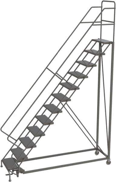 TRI-ARC - 156" 12 Step Configurable Rolling Ladder - 50° Incline, 450 Lb Capacity, 120" Platform Height, 35" Base Width x 90" Base Depth, Perforated Tread - Exact Tool & Supply