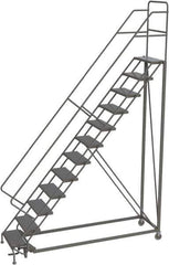 TRI-ARC - 156" 12 Step Configurable Rolling Ladder - 50° Incline, 450 Lb Capacity, 120" Platform Height, 35" Base Width x 90" Base Depth, Perforated Tread - Exact Tool & Supply