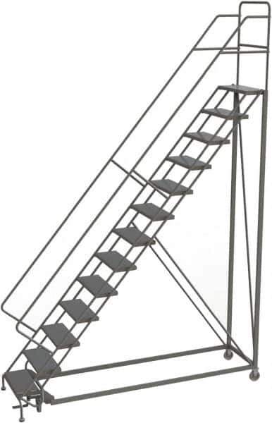 TRI-ARC - 166" 13 Step Configurable Rolling Ladder - 56° Incline, 450 Lb Capacity, 130" Platform Height, 39" Base Width x 97" Base Depth, Perforated Tread - Exact Tool & Supply