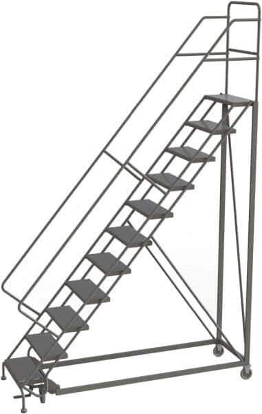 TRI-ARC - 146" 11 Step Configurable Rolling Ladder - 50° Incline, 450 Lb Capacity, 110" Platform Height, 35" Base Width x 84" Base Depth, Perforated Tread - Exact Tool & Supply