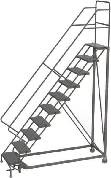 TRI-ARC - 136" 10 Step Configurable Rolling Ladder - 50° Incline, 450 Lb Capacity, 100" Platform Height, 35" Base Width x 76" Base Depth, Perforated Tread - Exact Tool & Supply