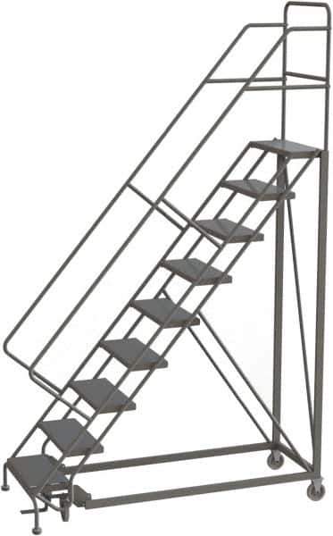 TRI-ARC - 126" 9 Step Configurable Rolling Ladder - 56° Incline, 450 Lb Capacity, 90" Platform Height, 35" Base Width x 71" Base Depth, Perforated Tread - Exact Tool & Supply
