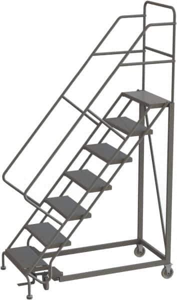 TRI-ARC - 106" 7 Step Configurable Rolling Ladder - 56° Incline, 450 Lb Capacity, 70" Platform Height, 35" Base Width x 56" Base Depth, Perforated Tread - Exact Tool & Supply