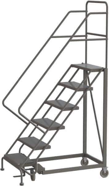 TRI-ARC - 96" 6 Step Configurable Rolling Ladder - 50° Incline, 450 Lb Capacity, 60" Platform Height, 35" Base Width x 50" Base Depth, Perforated Tread - Exact Tool & Supply
