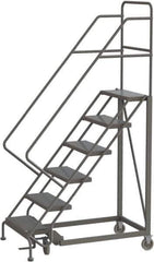 TRI-ARC - 96" 6 Step Configurable Rolling Ladder - 50° Incline, 450 Lb Capacity, 60" Platform Height, 35" Base Width x 50" Base Depth, Perforated Tread - Exact Tool & Supply