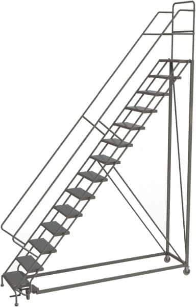 TRI-ARC - 176" 14 Step Configurable Rolling Ladder - 50° Incline, 450 Lb Capacity, 140" Platform Height, 39" Base Width x 104" Base Depth, Perforated Tread - Exact Tool & Supply