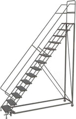TRI-ARC - 176" 14 Step Configurable Rolling Ladder - 50° Incline, 450 Lb Capacity, 140" Platform Height, 39" Base Width x 104" Base Depth, Perforated Tread - Exact Tool & Supply