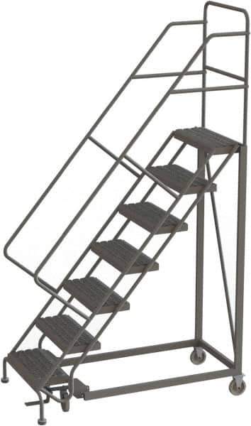 TRI-ARC - 106" 7 Step Configurable Rolling Ladder - 50° Incline, 450 Lb Capacity, 70" Platform Height, 35" Base Width x 56" Base Depth, Serrated - Exact Tool & Supply