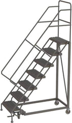 TRI-ARC - 106" 7 Step Configurable Rolling Ladder - 50° Incline, 450 Lb Capacity, 70" Platform Height, 35" Base Width x 56" Base Depth, Serrated - Exact Tool & Supply