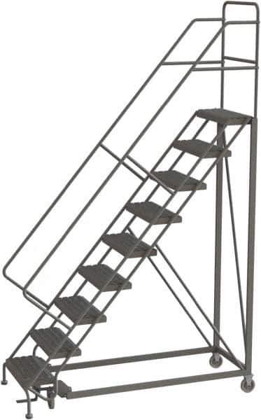 TRI-ARC - 126" 9 Step Configurable Rolling Ladder - 50° Incline, 450 Lb Capacity, 90" Platform Height, 35" Base Width x 71" Base Depth, Serrated - Exact Tool & Supply