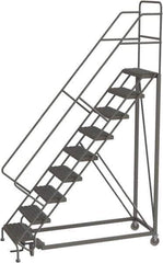 TRI-ARC - 126" 9 Step Configurable Rolling Ladder - 50° Incline, 450 Lb Capacity, 90" Platform Height, 35" Base Width x 71" Base Depth, Serrated - Exact Tool & Supply