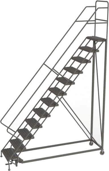 TRI-ARC - 156" 12 Step Configurable Rolling Ladder - 56° Incline, 450 Lb Capacity, 120" Platform Height, 35" Base Width x 90" Base Depth, Serrated - Exact Tool & Supply