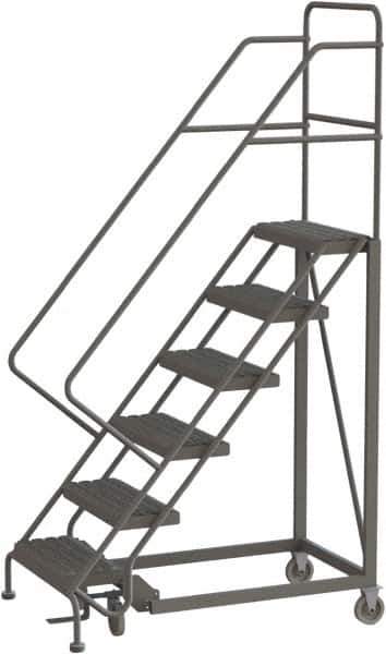 TRI-ARC - 96" 6 Step Configurable Rolling Ladder - 50° Incline, 450 Lb Capacity, 60" Platform Height, 35" Base Width x 50" Base Depth, Serrated - Exact Tool & Supply