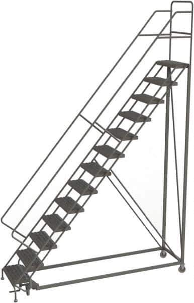 TRI-ARC - 166" 13 Step Configurable Rolling Ladder - 56° Incline, 450 Lb Capacity, 130" Platform Height, 39" Base Width x 97" Base Depth, Serrated - Exact Tool & Supply