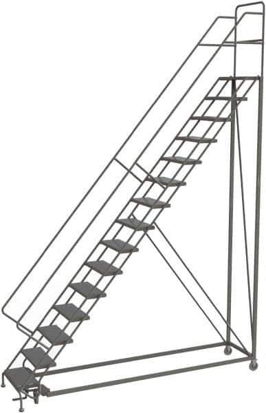 TRI-ARC - 186" 15 Step Configurable Rolling Ladder - 50° Incline, 450 Lb Capacity, 150" Platform Height, 39" Base Width x 111" Base Depth, Perforated Tread - Exact Tool & Supply
