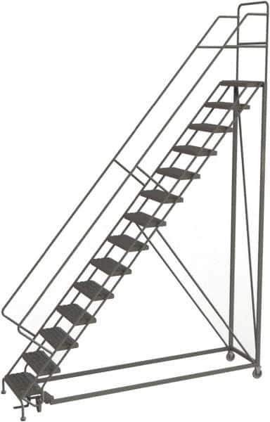 TRI-ARC - 176" 14 Step Configurable Rolling Ladder - 56° Incline, 450 Lb Capacity, 140" Platform Height, 39" Base Width x 104" Base Depth, Serrated - Exact Tool & Supply