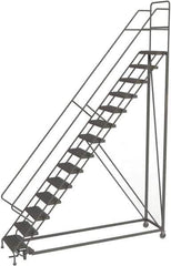 TRI-ARC - 176" 14 Step Configurable Rolling Ladder - 56° Incline, 450 Lb Capacity, 140" Platform Height, 39" Base Width x 104" Base Depth, Serrated - Exact Tool & Supply