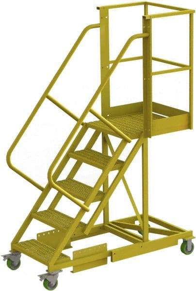 TRI-ARC - 92" 5 Step Configurable Cantilever Ladder - Supported, 300 Lb Capacity, 50" Platform Height, 30" Base Width x 64" Base Depth, Perforated Tread - Exact Tool & Supply