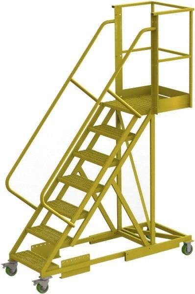 TRI-ARC - 112" 7 Step Configurable Cantilever Ladder - Supported, 300 Lb Capacity, 70" Platform Height, 30" Base Width x 81" Base Depth, Perforated Tread - Exact Tool & Supply