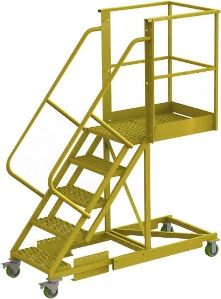 TRI-ARC - 92" 5 Step Configurable Cantilever Ladder - Supported, 300 Lb Capacity, 50" Platform Height, 30" Base Width x 74" Base Depth, Perforated Tread - Exact Tool & Supply