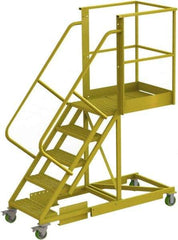 TRI-ARC - 92" 5 Step Configurable Cantilever Ladder - Supported, 300 Lb Capacity, 50" Platform Height, 30" Base Width x 74" Base Depth, Perforated Tread - Exact Tool & Supply