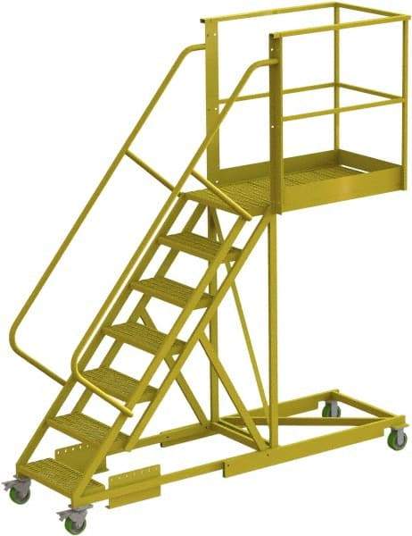TRI-ARC - 112" 7 Step Configurable Cantilever Ladder - Supported, 300 Lb Capacity, 70" Platform Height, 30" Base Width x 101" Base Depth, Serrated - Exact Tool & Supply
