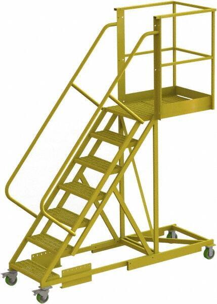TRI-ARC - 112" 7 Step Configurable Cantilever Ladder - Supported, 300 Lb Capacity, 70" Platform Height, 30" Base Width x 91" Base Depth, Perforated Tread - Exact Tool & Supply