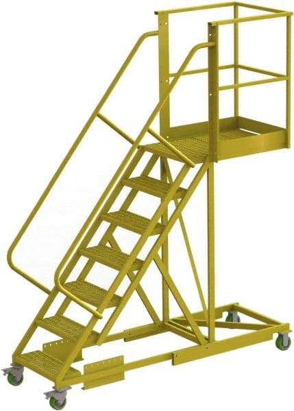 TRI-ARC - 112" 7 Step Configurable Cantilever Ladder - Supported, 300 Lb Capacity, 70" Platform Height, 30" Base Width x 91" Base Depth, Serrated - Exact Tool & Supply