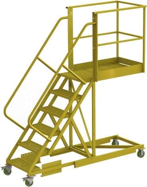 TRI-ARC - 102" 6 Step Configurable Cantilever Ladder - Supported, 300 Lb Capacity, 60" Platform Height, 30" Base Width x 92" Base Depth, Perforated Tread - Exact Tool & Supply