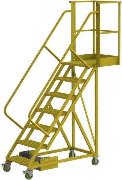 TRI-ARC - 112" 7 Step Configurable Cantilever Ladder - Unsupported, 300 Lb Capacity, 70" Platform Height, 30" Base Width x 81" Base Depth, Perforated Tread - Exact Tool & Supply