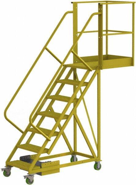 TRI-ARC - 112" 7 Step Configurable Cantilever Ladder - Unsupported, 300 Lb Capacity, 70" Platform Height, 30" Base Width x 91" Base Depth, Serrated - Exact Tool & Supply