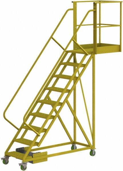 TRI-ARC - 132" 9 Step Configurable Cantilever Ladder - Unsupported, 300 Lb Capacity, 90" Platform Height, 30" Base Width x 107" Base Depth, Serrated - Exact Tool & Supply
