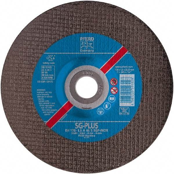 PFERD - 46 Grit, 4-1/2" Wheel Diam, 7/8" Arbor Hole, Type 27 Depressed Center Wheel - Aluminum Oxide - Exact Tool & Supply