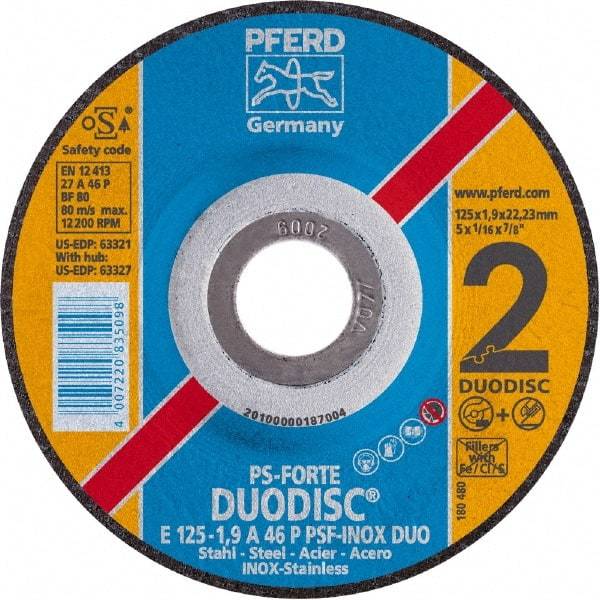 PFERD - 46 Grit, 4-1/2" Wheel Diam, 1/8" Wheel Thickness, 7/8" Arbor Hole, Type 27 Depressed Center Wheel - Aluminum Oxide - Exact Tool & Supply