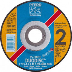PFERD - 46 Grit, 4-1/2" Wheel Diam, 1/8" Wheel Thickness, Type 27 Depressed Center Wheel - Aluminum Oxide - Exact Tool & Supply