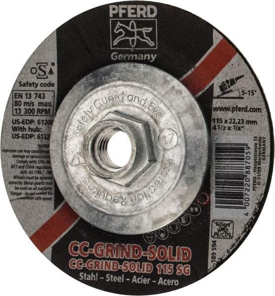 PFERD - 46 Grit, 4-1/2" Wheel Diam, Type 27 Depressed Center Wheel - Aluminum Oxide - Exact Tool & Supply